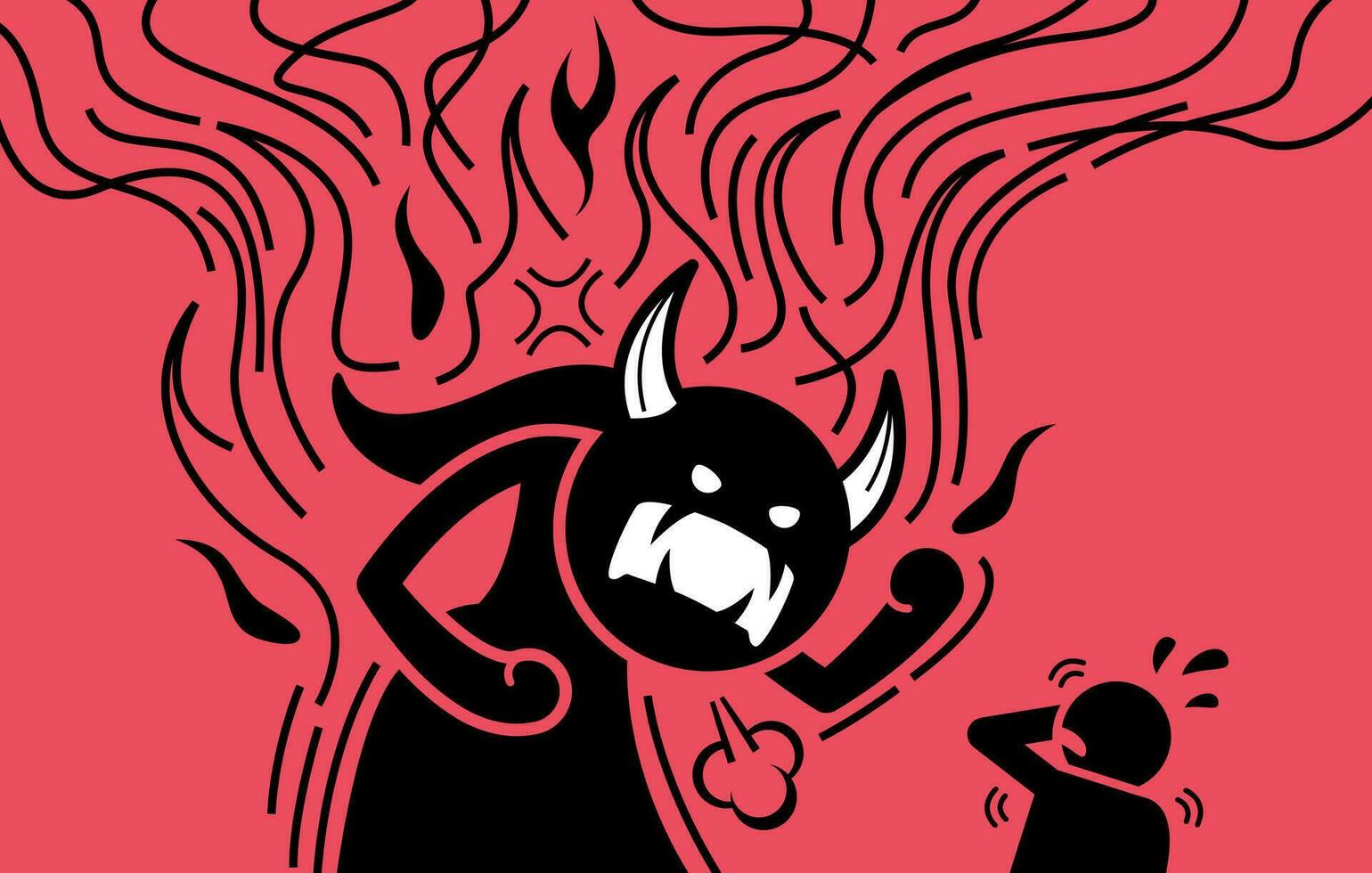 Angry woman became a monster and scolding someone. Vector illustration concept of anger, rage, emotion, frustration, bad temper, and furious.