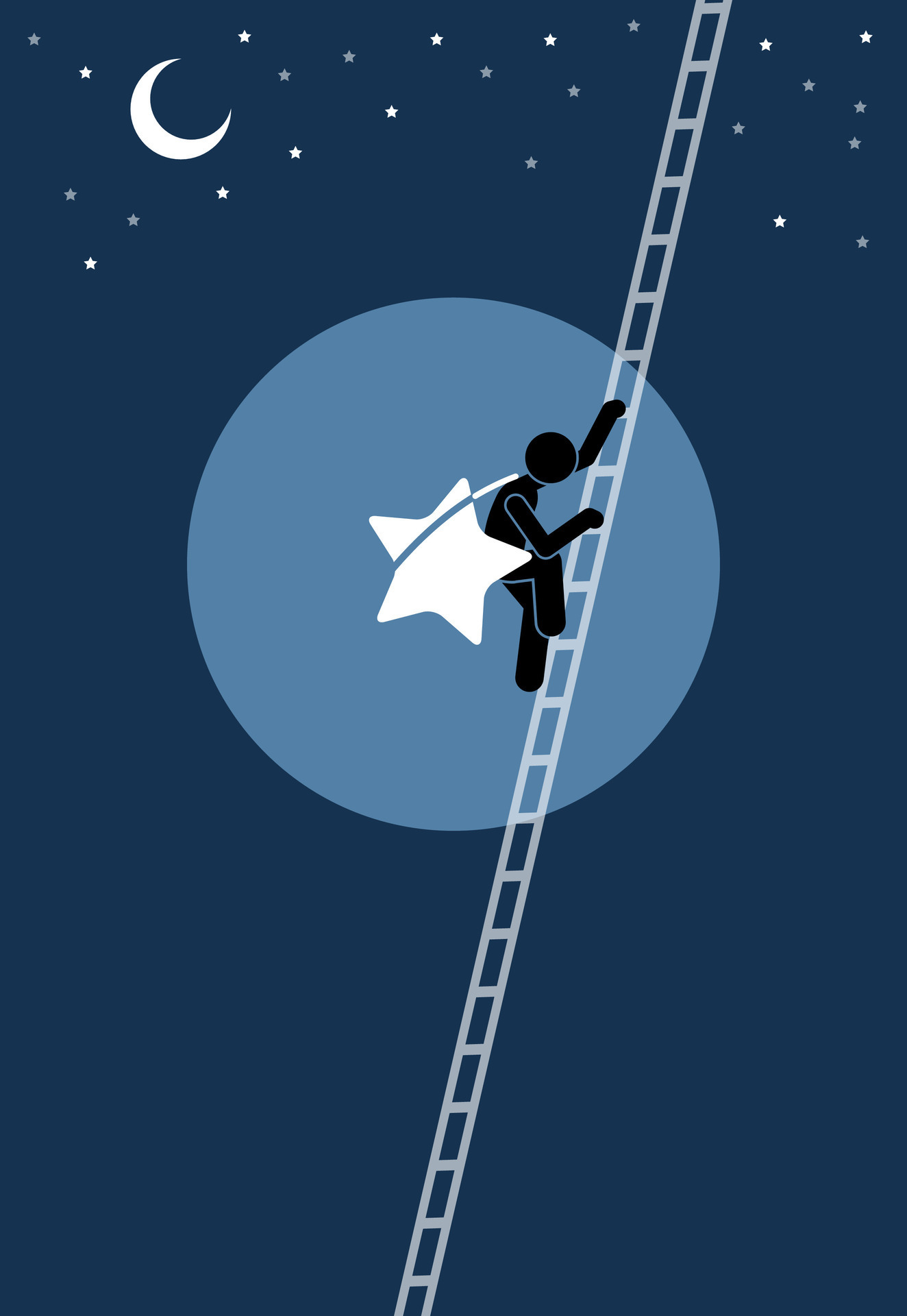 Person climbing down a long ladder after successfully take a star from