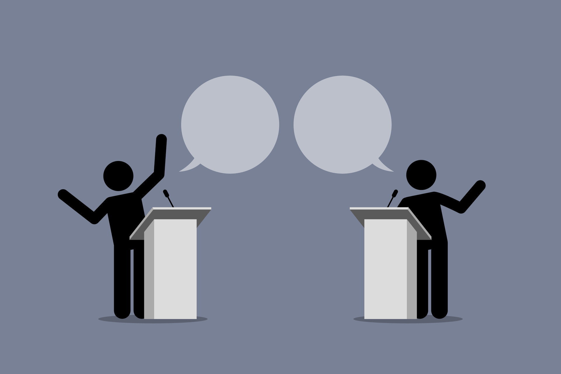 Two speaker debate and argue on a podium Vector illustration depicts Two speaker debate and argue on a podium Vector illustration depicts