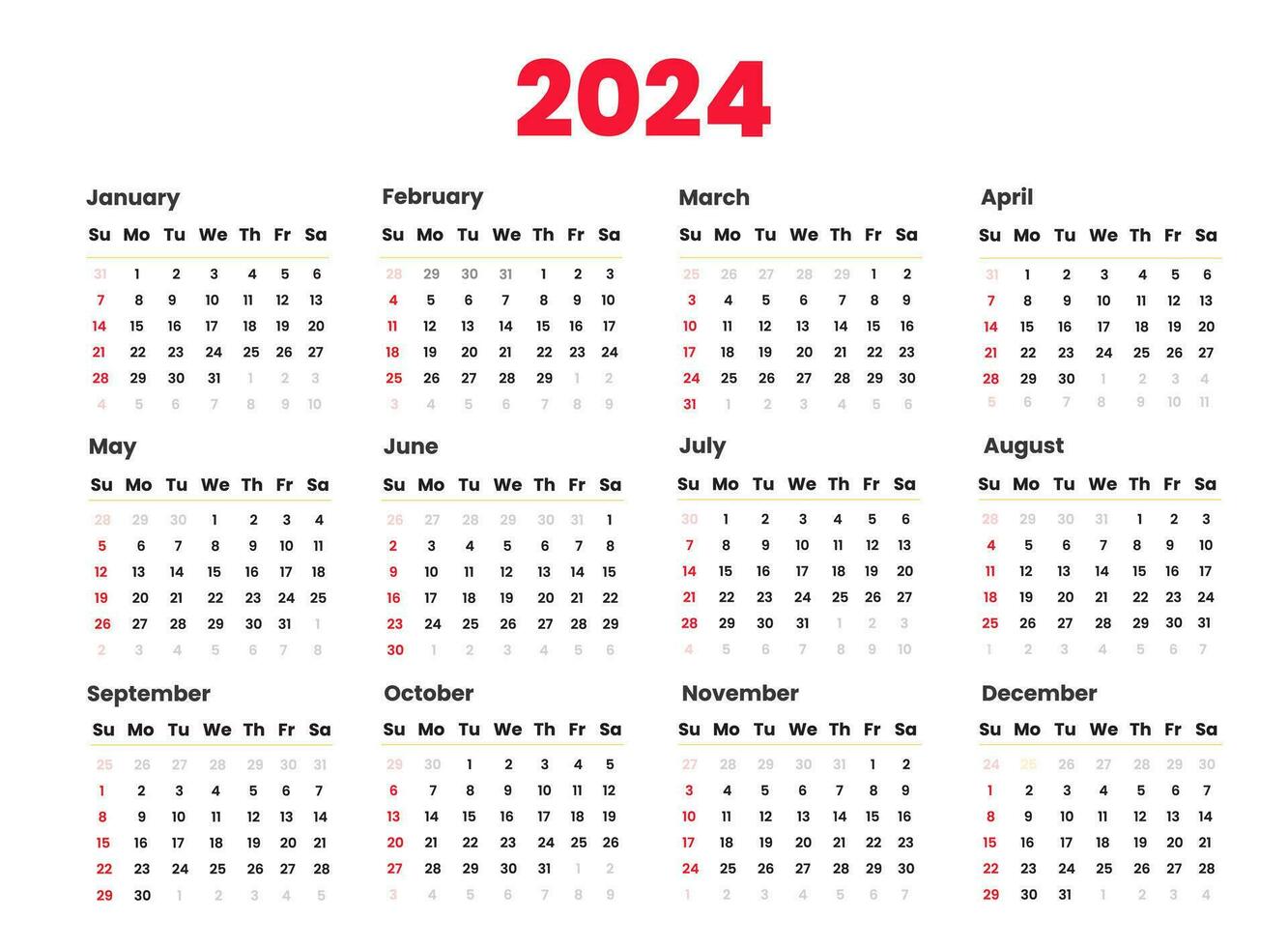 calendario 2024 modelo vector. pared calendario en un minimalista