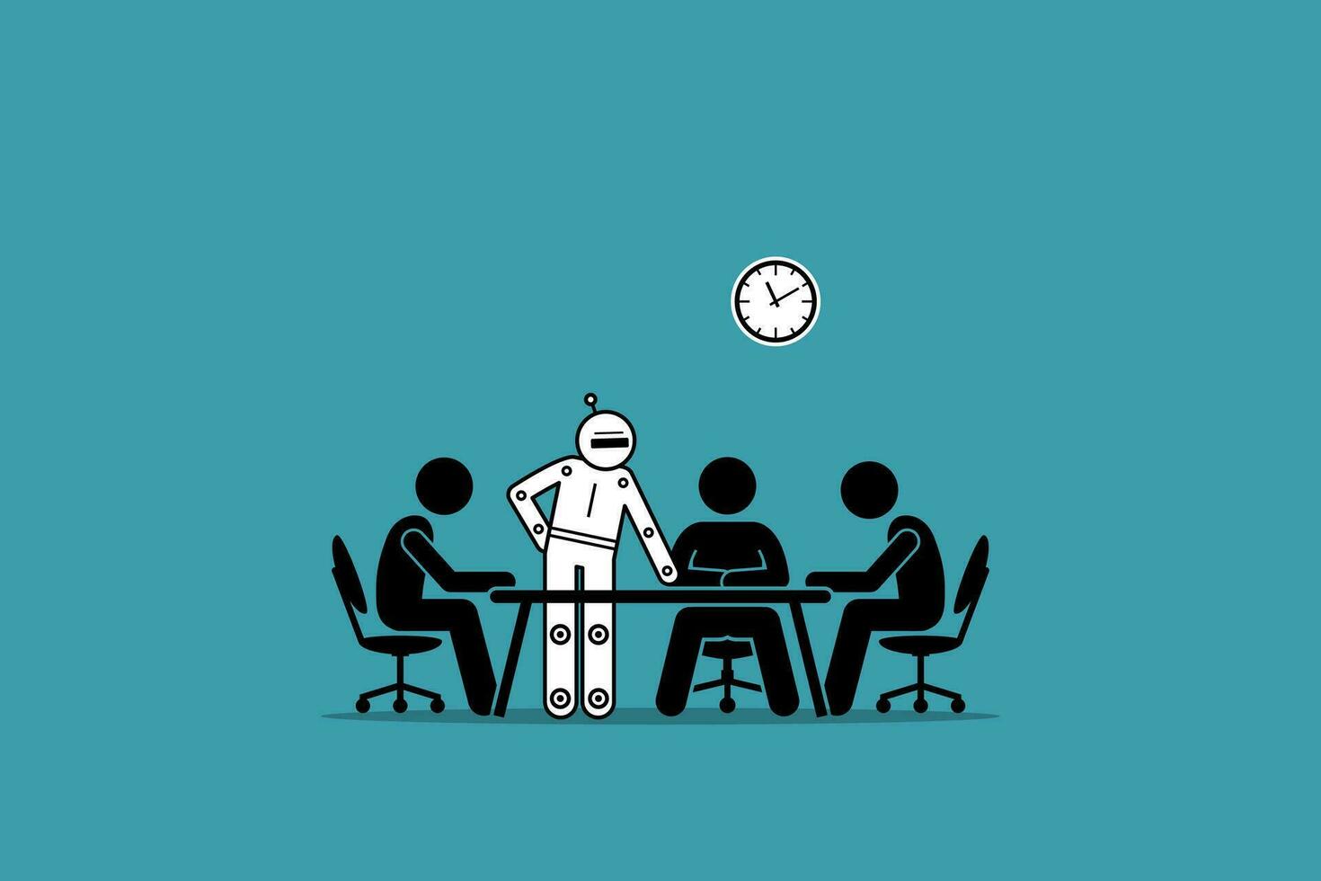 personas consiguiendo ai artificial inteligencia robot a ayuda y dar Guia en oficina trabajar. vector ilustración representa concepto de charla bot, futuro tecnología, robot asistencia, y androide líder.