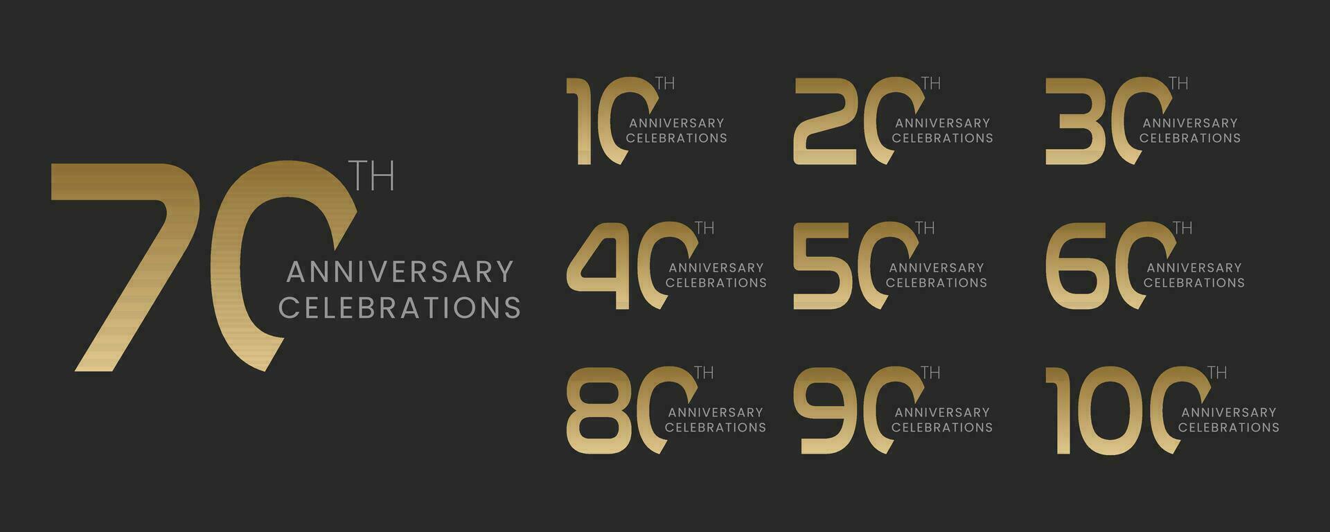 Set of anniversary logotype style with modern golden color for celebration event, wedding, greeting card, and invitation. Vector Illustration.