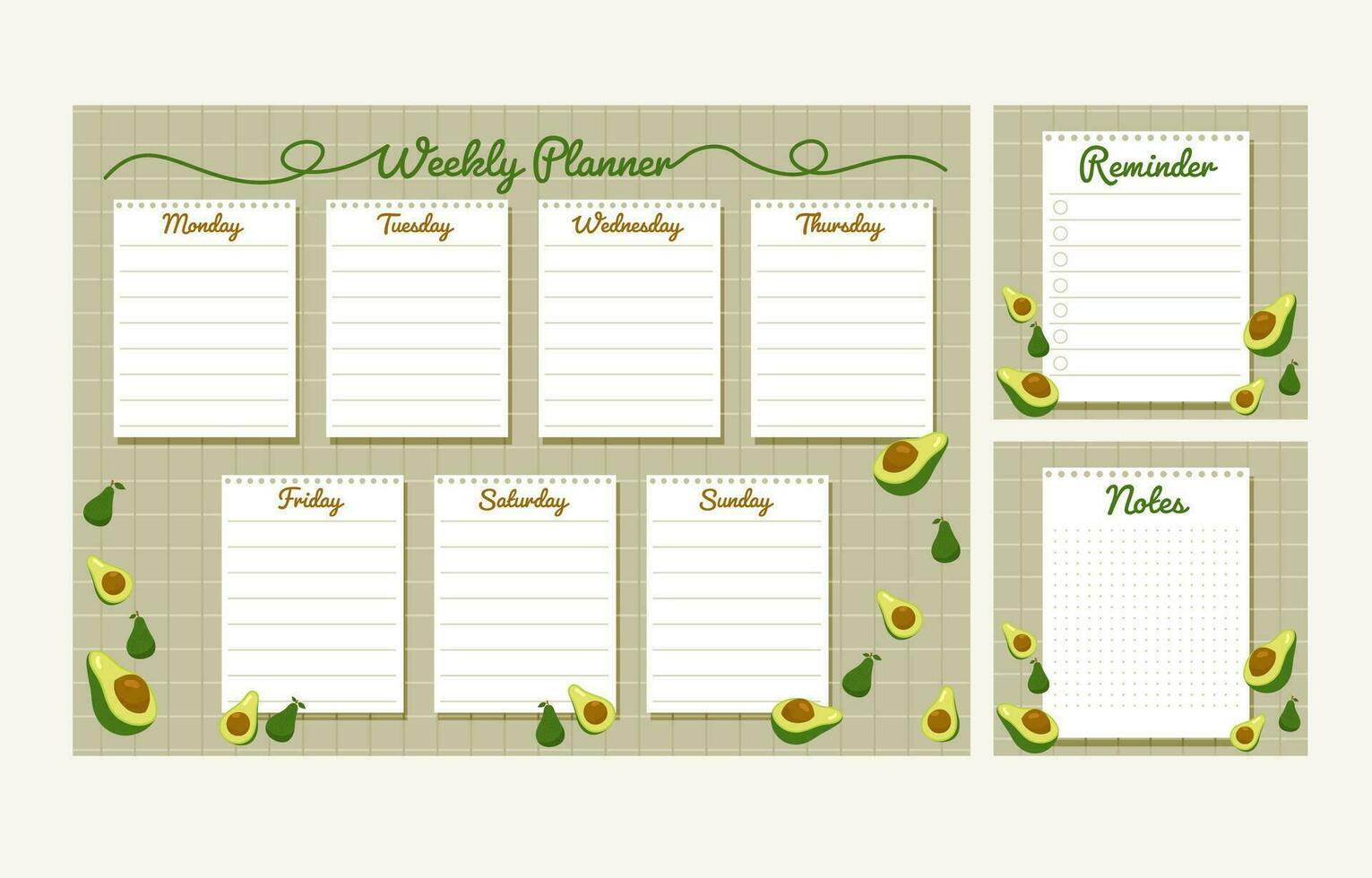 Weekly Planner Template For Productivity With Avocado Theme vector