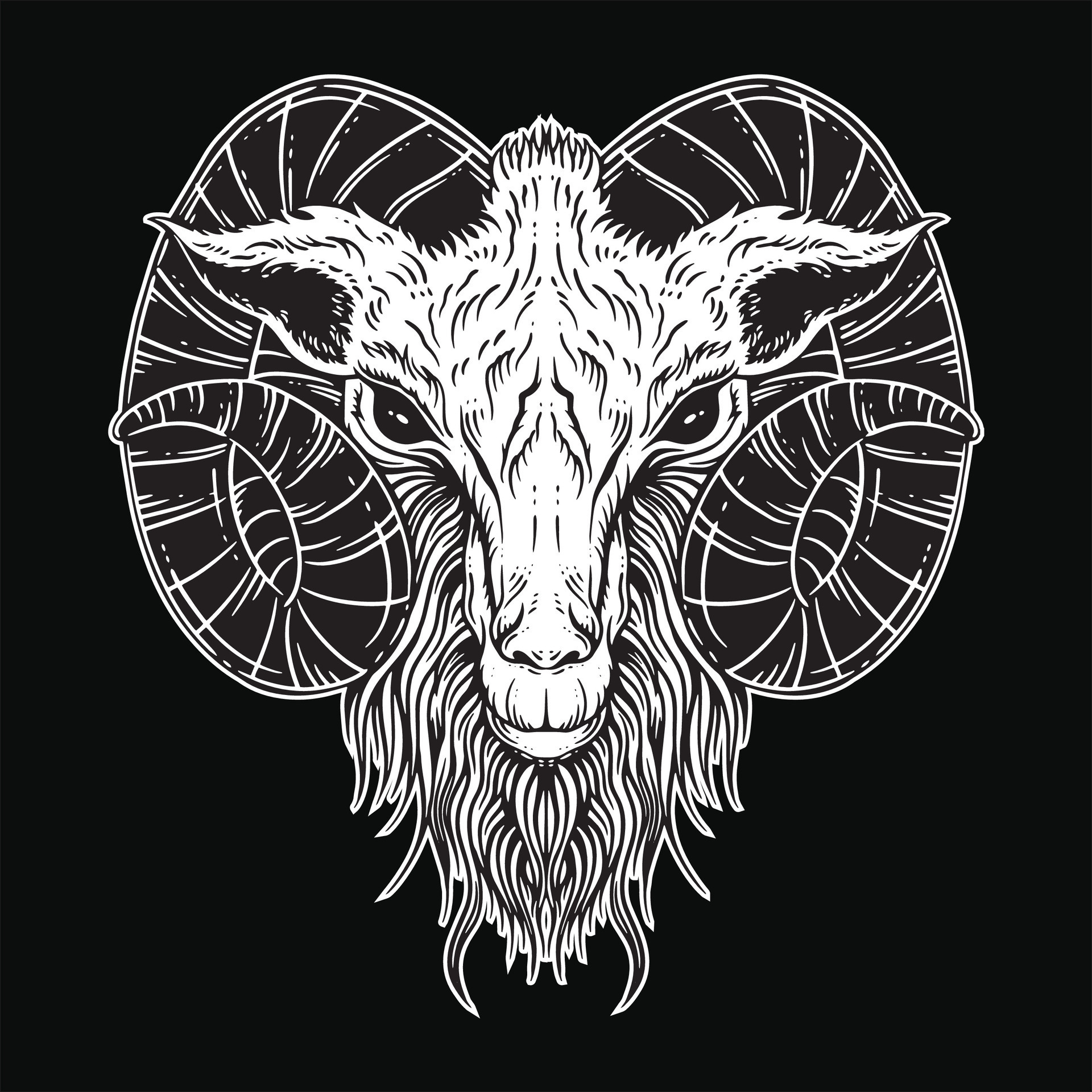 Dark Art Goat Head horns Sheep satanic black white for tattoo and ...