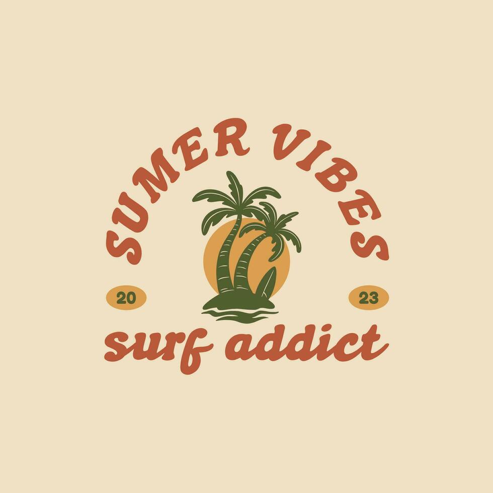 Palm tree with surfboard design template for surf club, surf shop, surf merch. Summer vibes illustration. vector