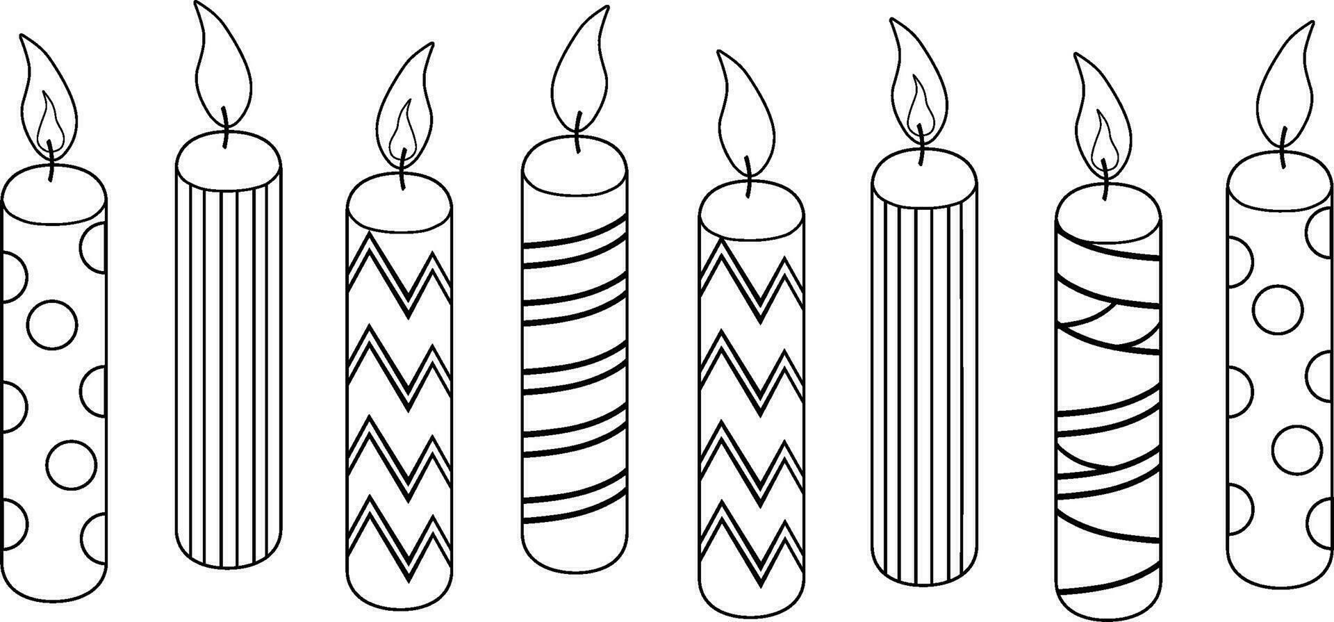Different candles, different designs on a white background Vector hand drawing