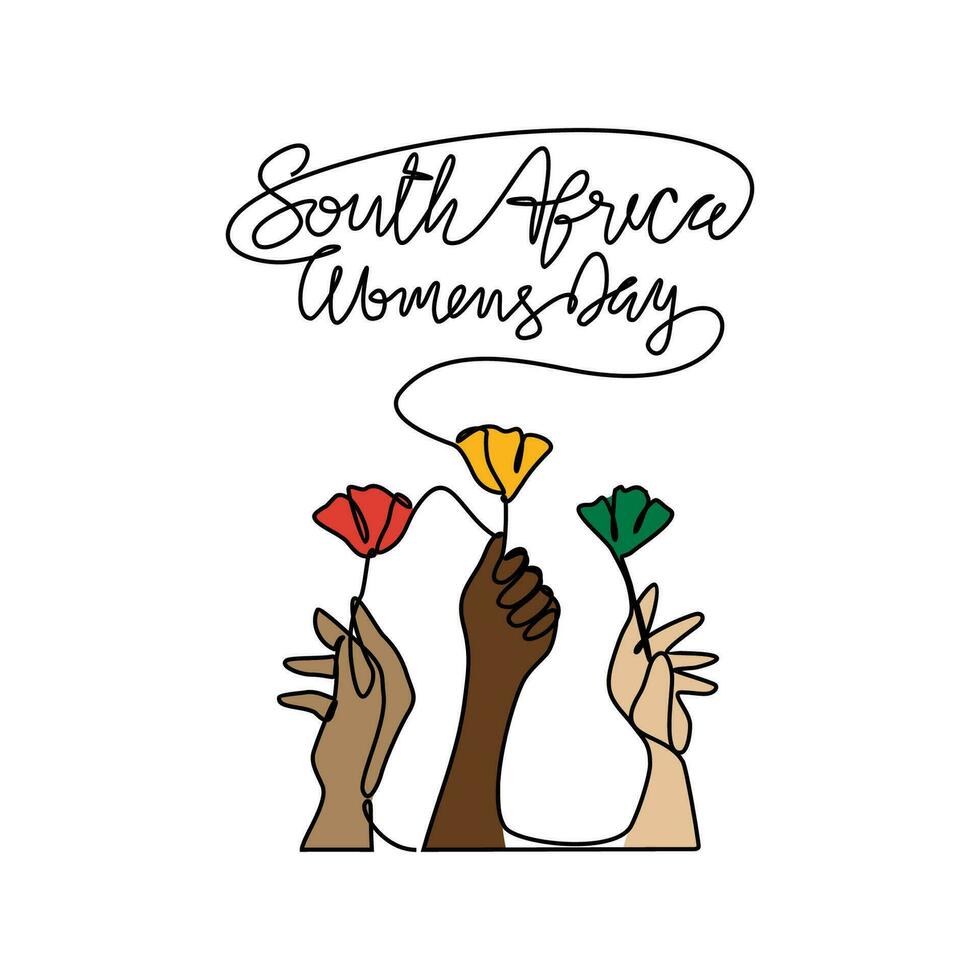 uno continuo línea dibujo de sur África nacional mujer día en agosto 9º sur África nacional día diseño en sencillo lineal estilo. sur África De las mujeres día diseño concepto vector ilustración