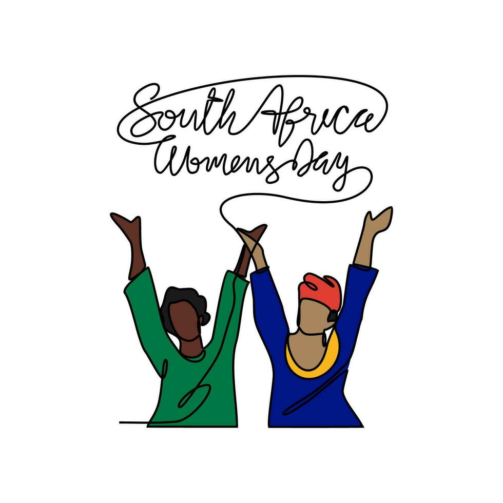 uno continuo línea dibujo de sur África nacional mujer día en agosto 9º sur África nacional día diseño en sencillo lineal estilo. sur África De las mujeres día diseño concepto vector ilustración