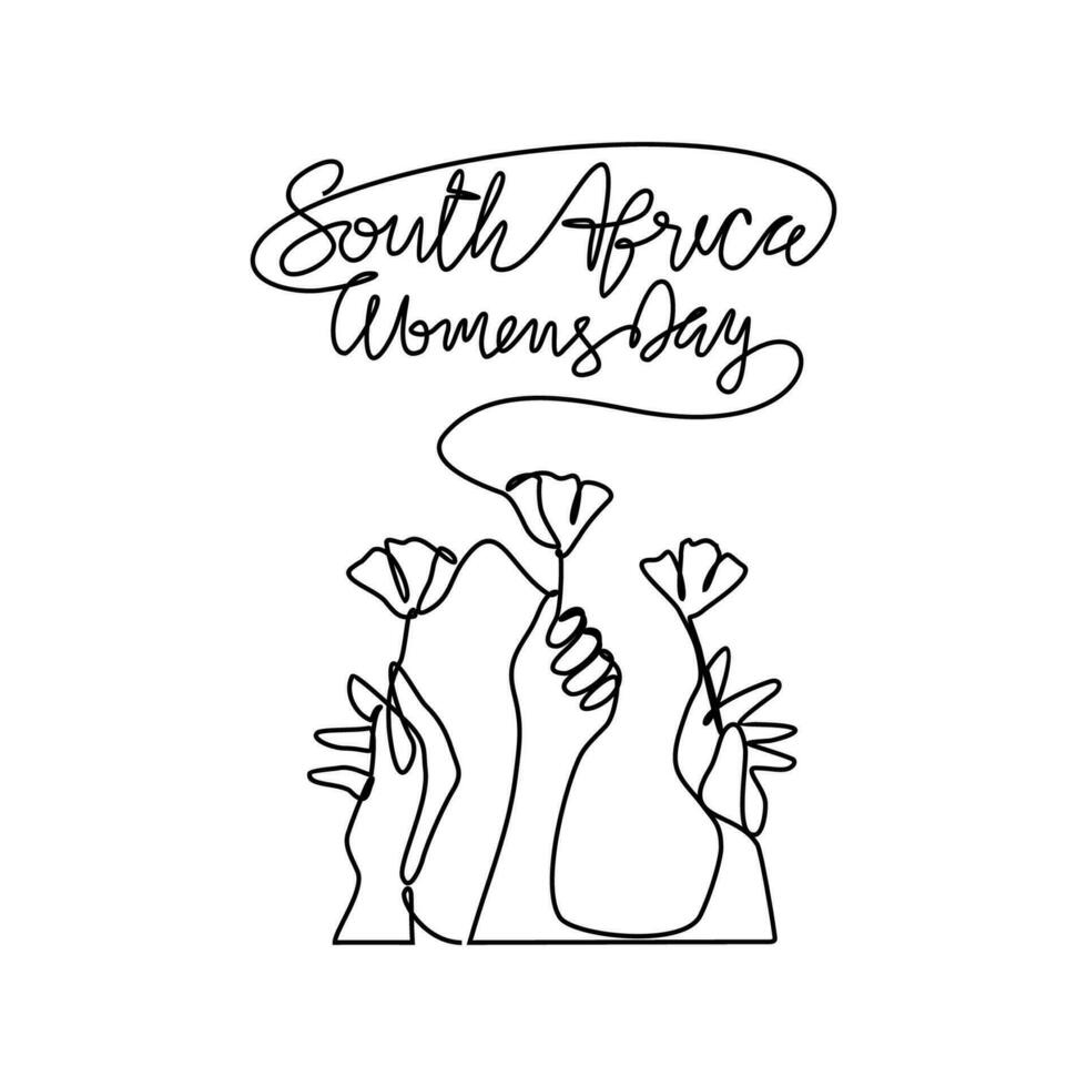 uno continuo línea dibujo de sur África nacional mujer día en agosto 9º sur África nacional día diseño en sencillo lineal estilo. sur África De las mujeres día diseño concepto vector ilustración