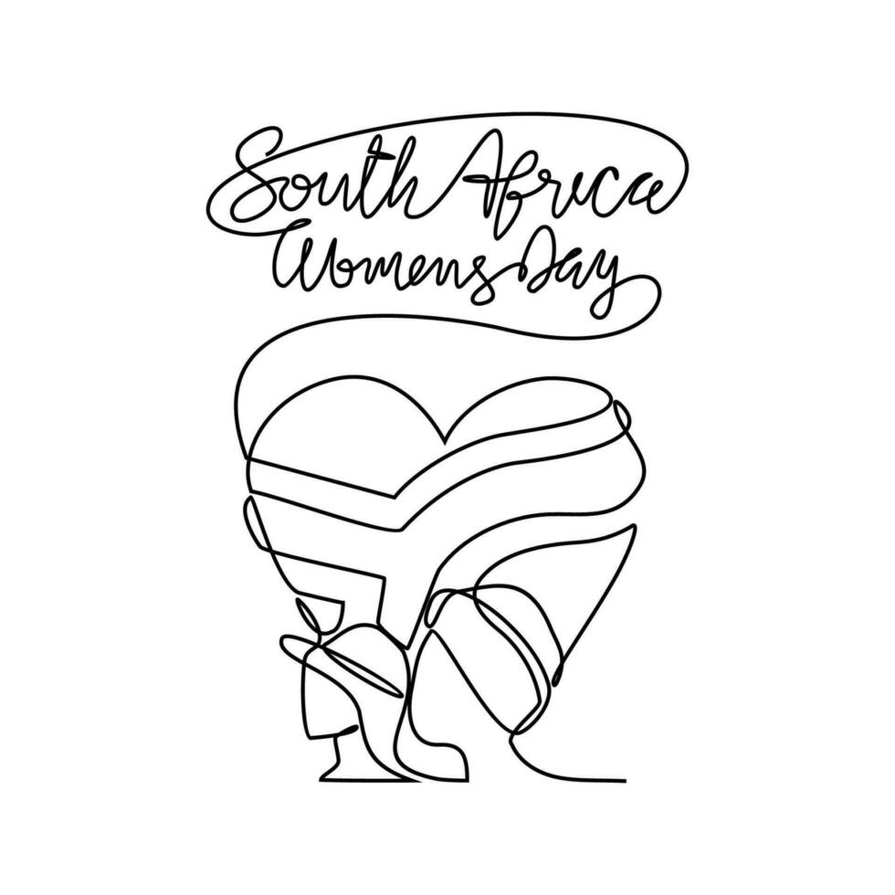 uno continuo línea dibujo de sur África nacional mujer día en agosto 9º sur África nacional día diseño en sencillo lineal estilo. sur África De las mujeres día diseño concepto vector ilustración