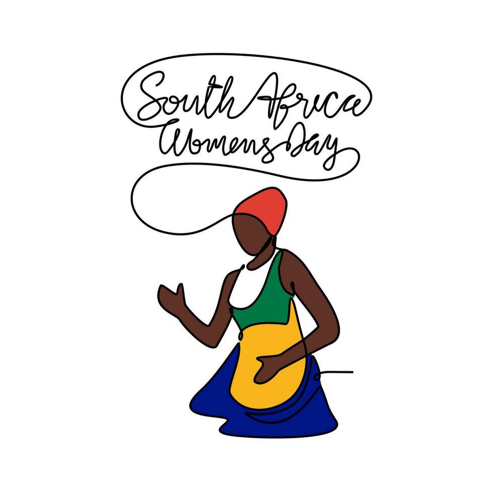 uno continuo línea dibujo de sur África nacional mujer día en agosto 9º sur África nacional día diseño en sencillo lineal estilo. sur África De las mujeres día diseño concepto vector ilustración