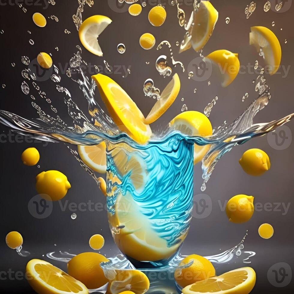 stop motion lemon in water wave photo