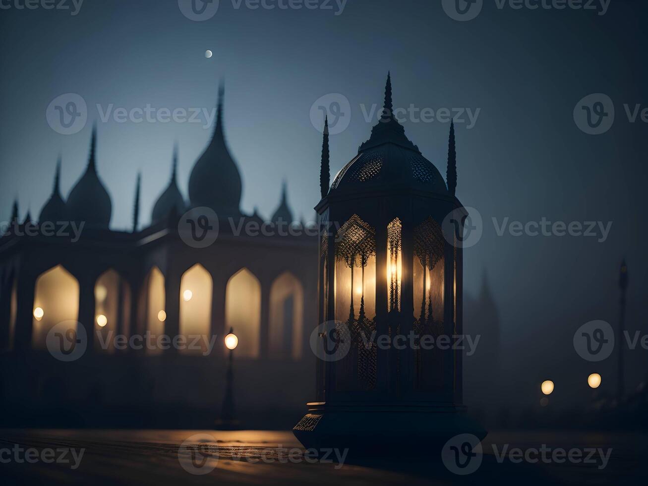 eid lamp with blur background , islamic eid background, eid mubarak background photo