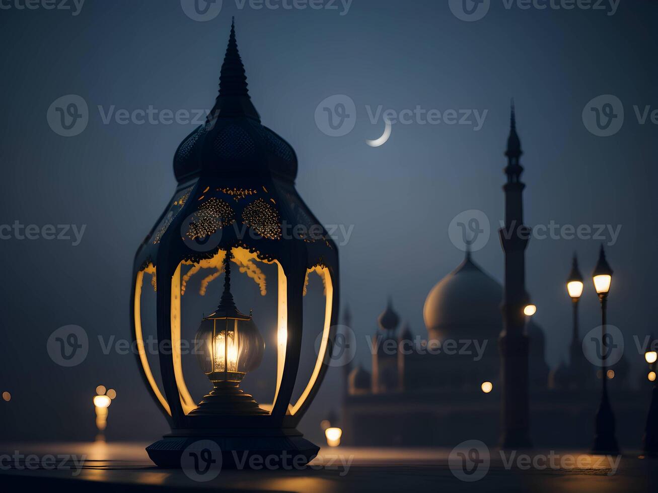 eid lamp with blur background , islamic eid background, eid mubarak background photo