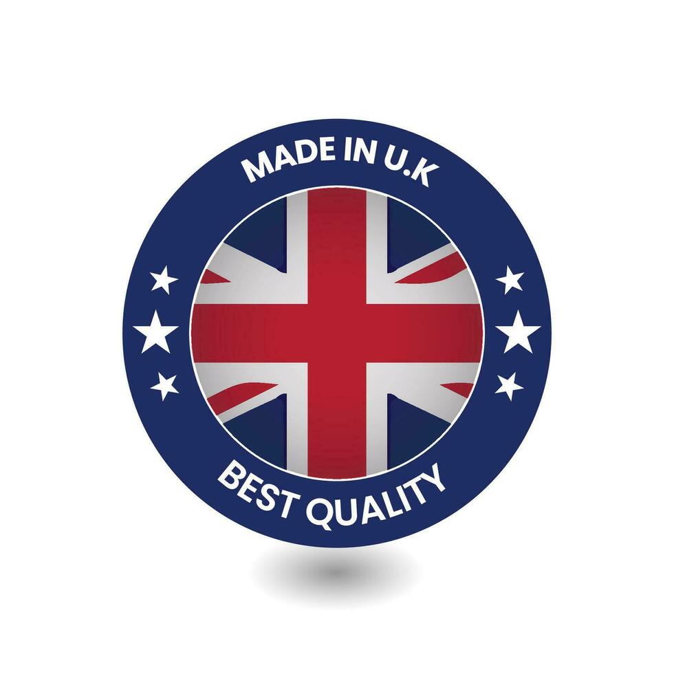 made in uk badge, united kingdom 3d label vector design.