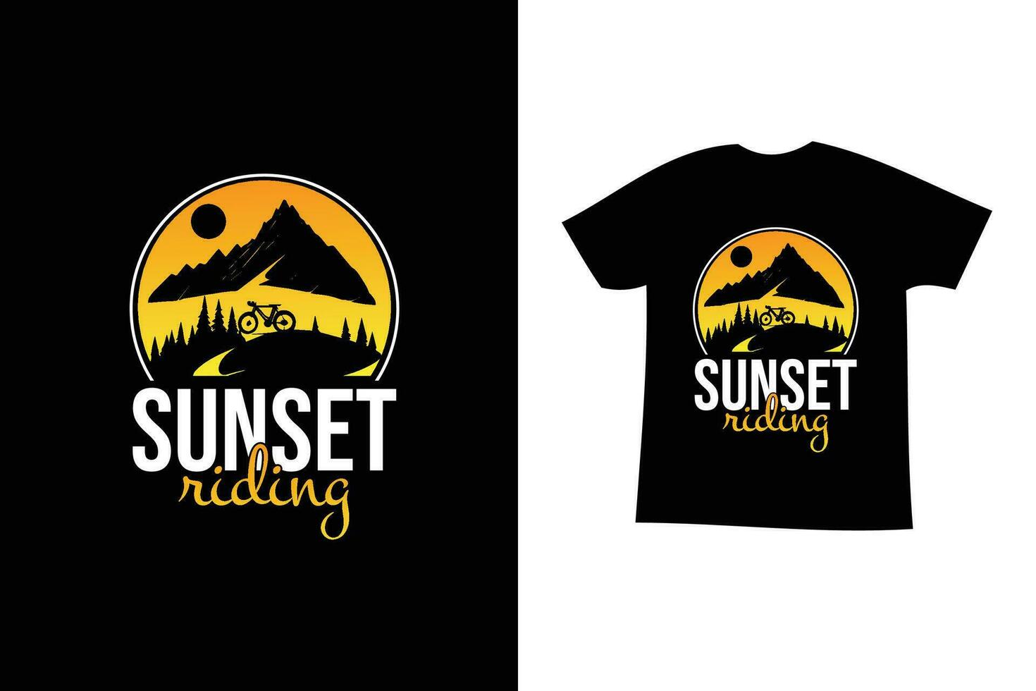 sunset riding t shirt design. mountain illustration. mountain ride graphic t shirt design. vector