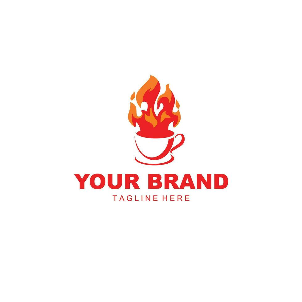 café taza logo con fuego vector