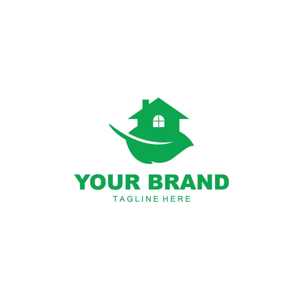 simple and elegant logo of green leaf and house vector