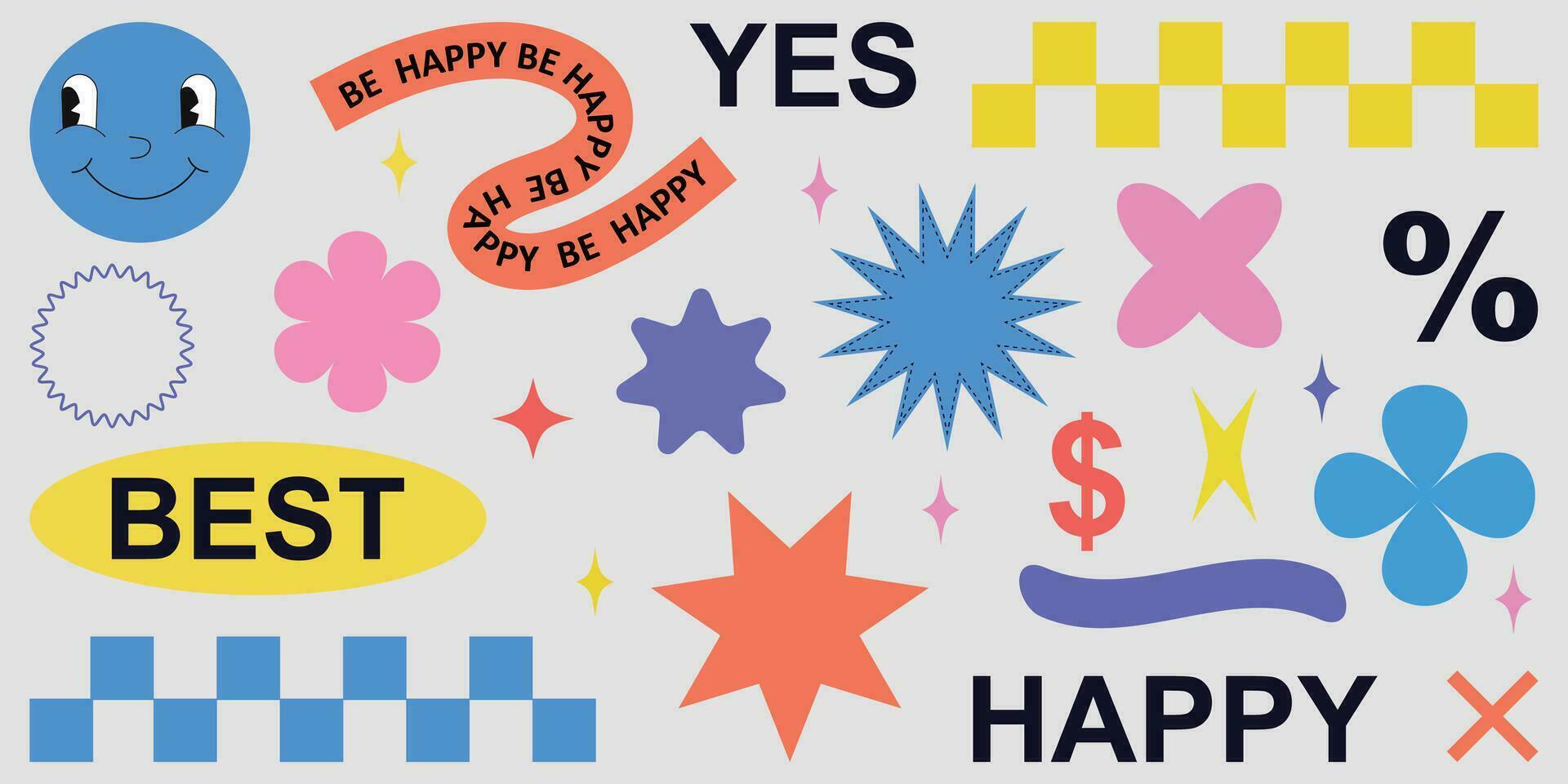 Shape set y2k style for banner. Shape set y2k style for decoaration.Shape set y2k style for poster. Stickers.Trendy geometric forms.Simple shapes.Trendy 90s.Y2k aesthetic. vector