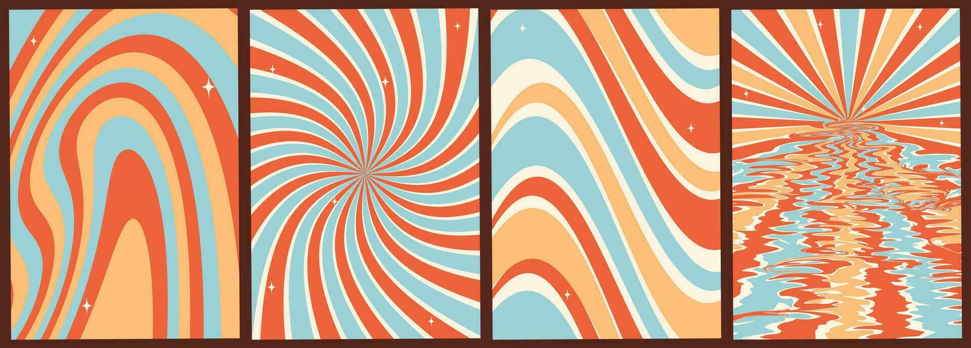 Set of colorful abstract backgrounds.Y2k aesthetic.Vector cards in retro psychedelic style.Groovy backgrounds. vector