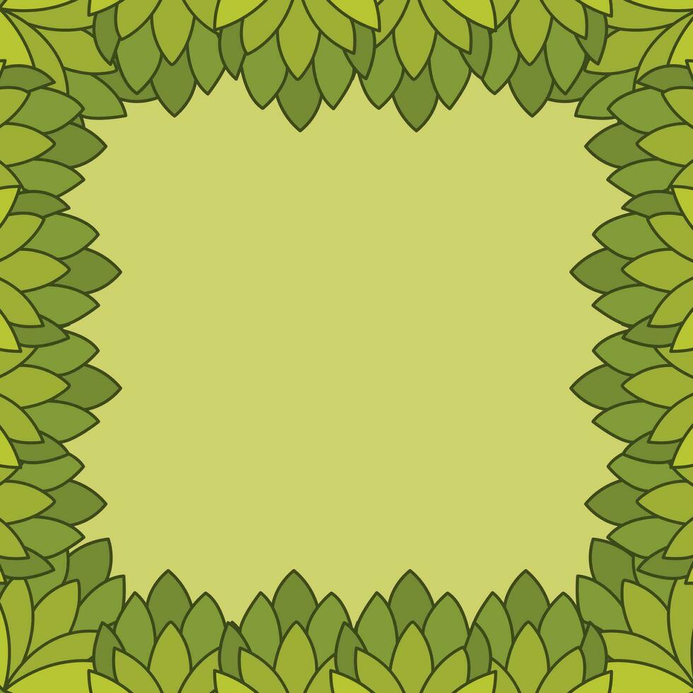 Leaves frame square vector background empty no text template isolated on square wallpaper. Simple flat background with copy space with natural green garden theme.