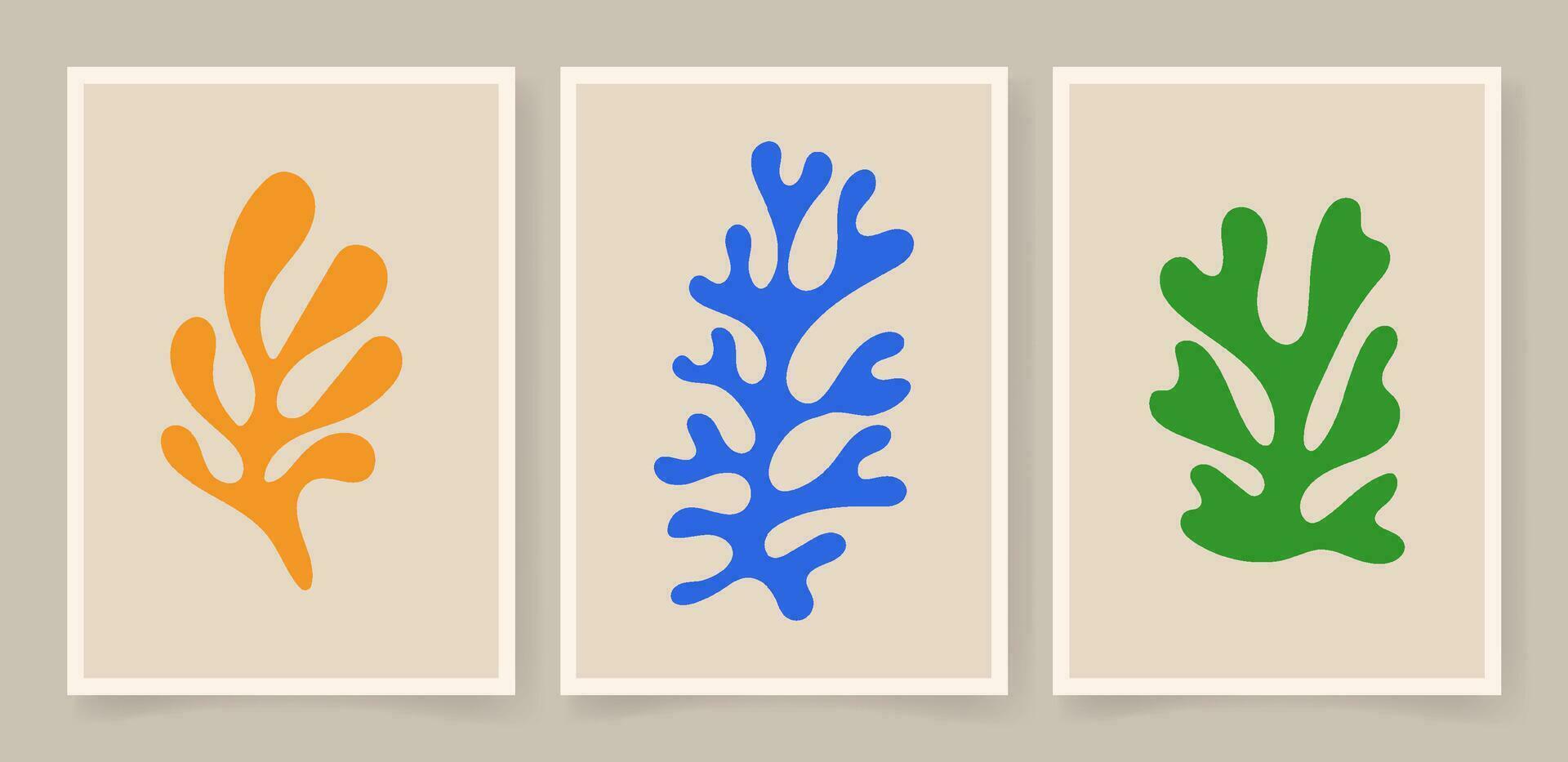 Abstract coral posters. Contemporary organic shapes minimalist in Matisse style, graphic vector illustration