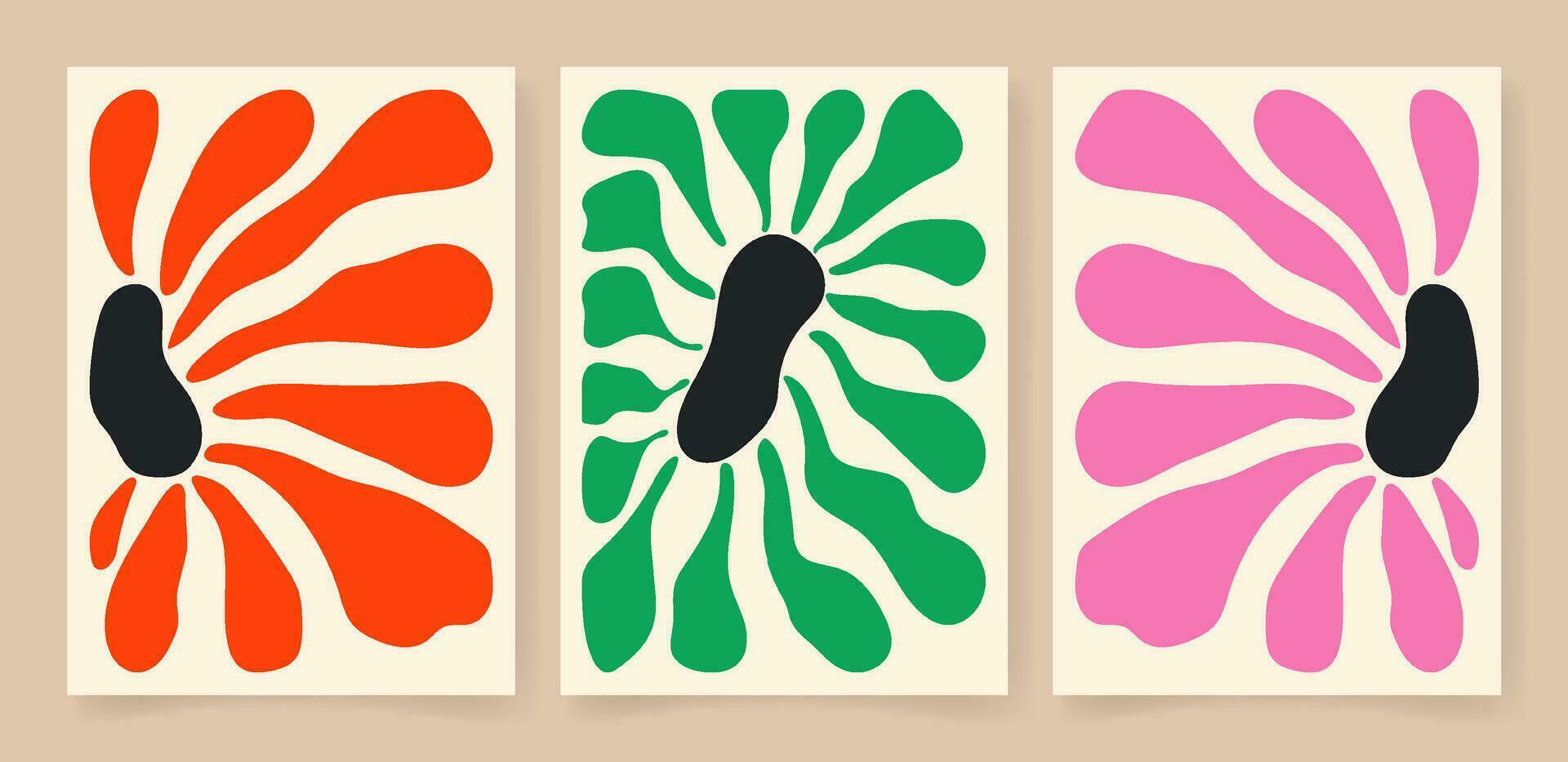 Abstract contemporary floral poster set. Botanical art, organic wavy shapes Matisse style modern print botanical element organic shapes. Vector illustration