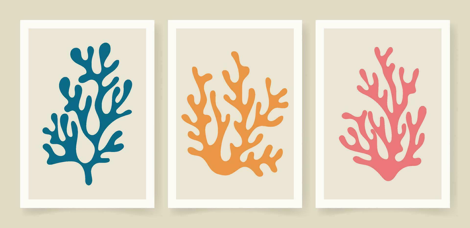 resumen coral carteles contemporáneo orgánico formas minimalista en matisse estilo, gráfico vector ilustración