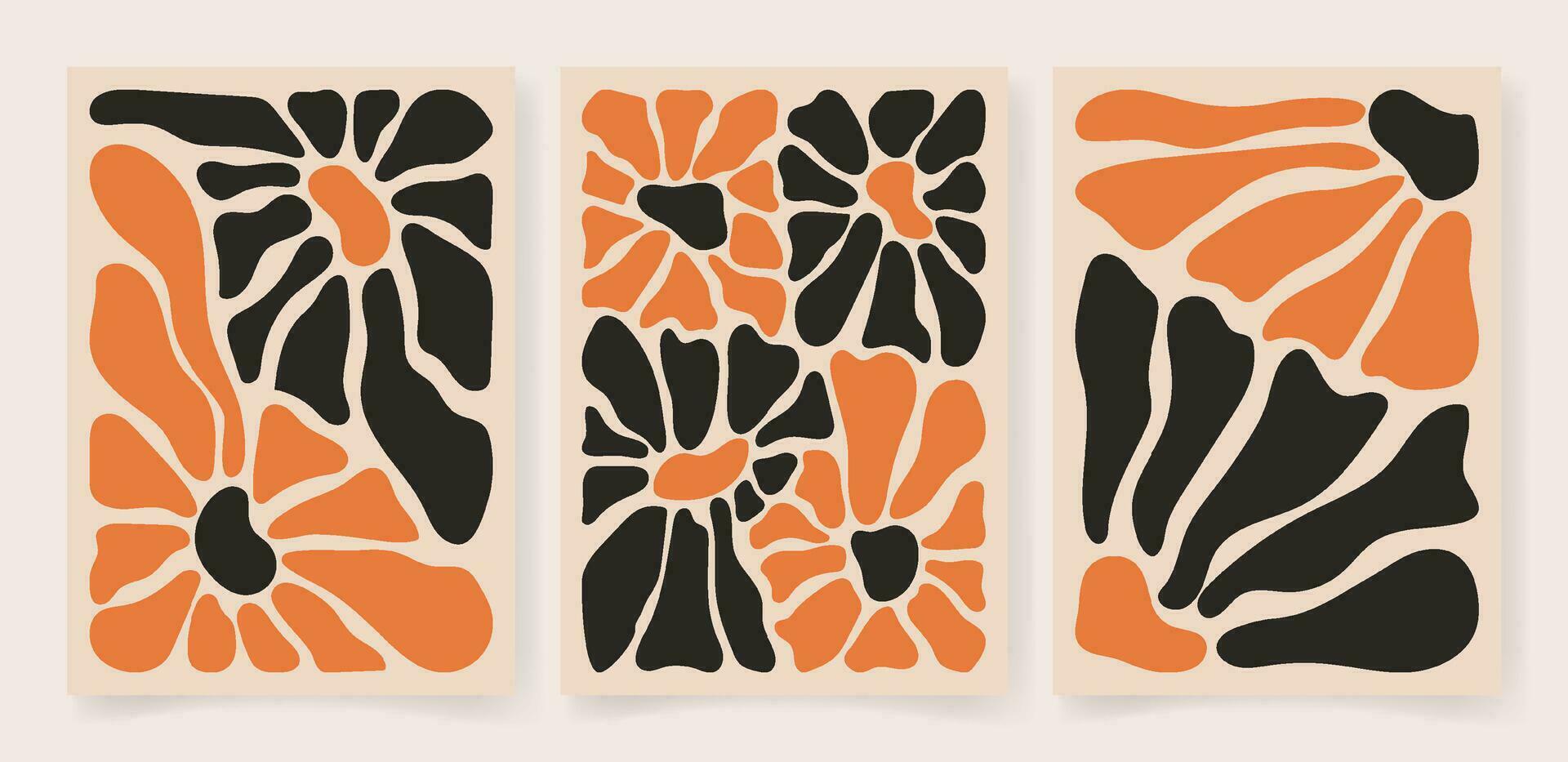 Abstract contemporary floral poster set. Botanical art, organic wavy shapes Matisse style, modern print botanical element organic shapes. Vector illustration