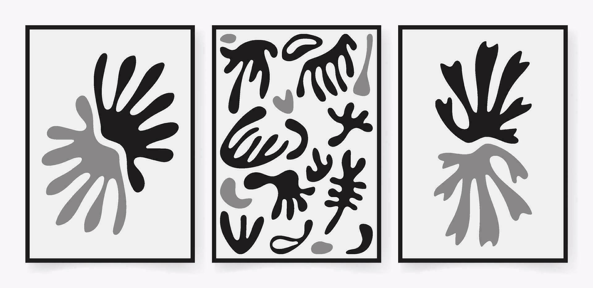 Abstract contemporary floral poster set. Botanical art, organic wavy shapes Matisse style modern print botanical element organic shapes. Vector illustration