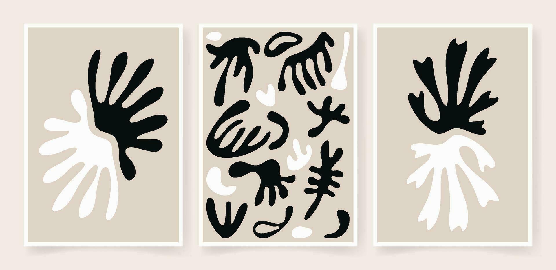 Abstract contemporary floral poster set. Botanical art, organic wavy shapes Matisse style modern print botanical element organic shapes. Vector illustration