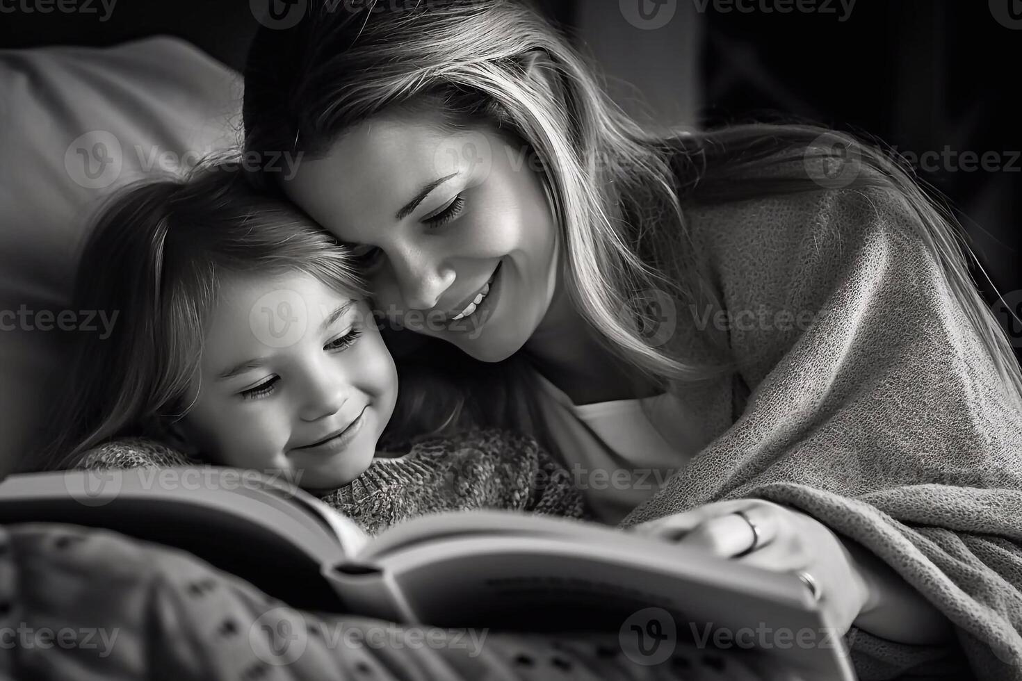 Pretty young mother reading a book to her daughter photo