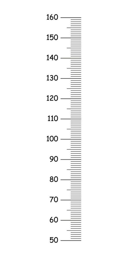 Kids height chart from 50 to 160 centimeters. Template for wall growth sticker isolated on a white background. Meter wall or growth ruler. Vector simple illustration.