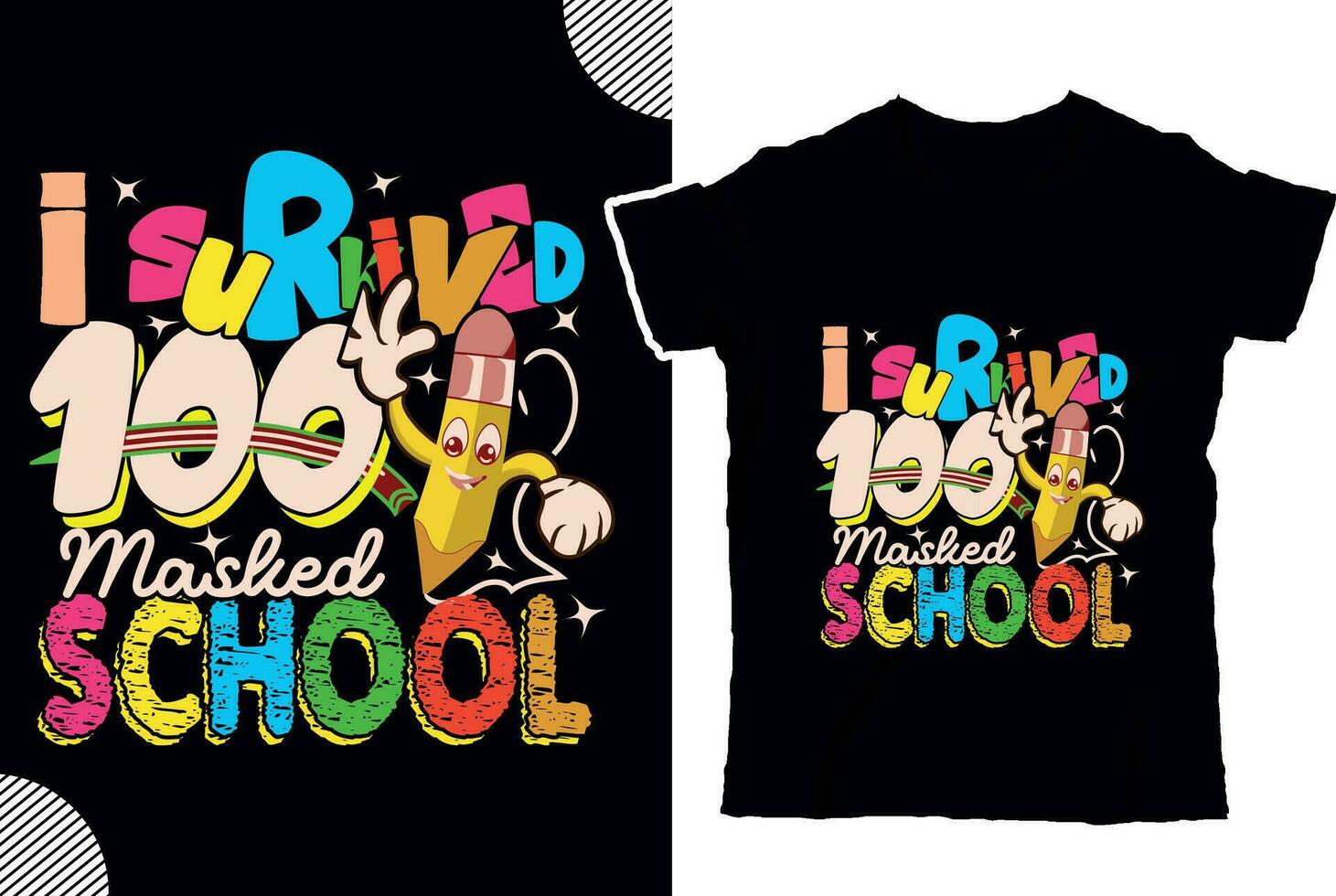 I survived 100 masked school, back to shcool t shirt design, t shirt design vector