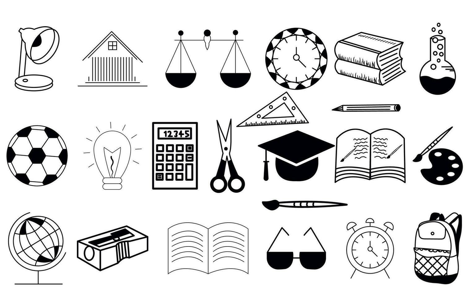 Vector school and education line black icon collection