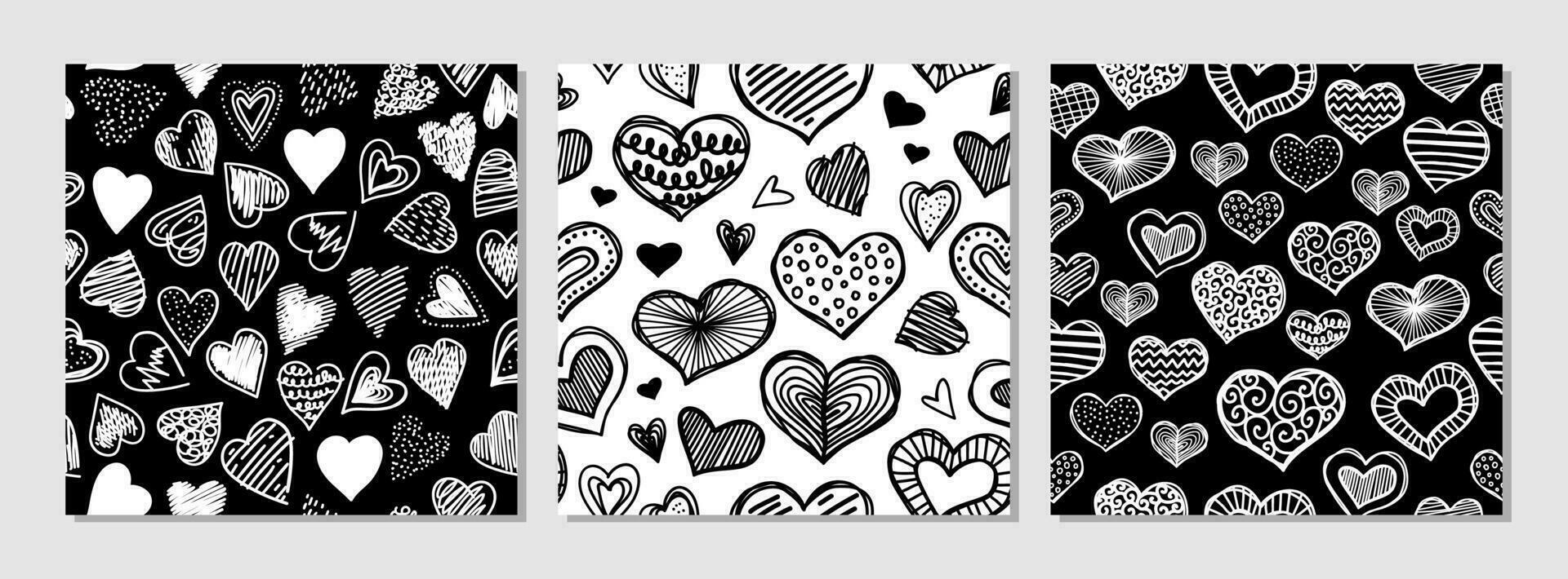 Heart doodles seamless pattern. Love illustration hearts hand drawn background. vector