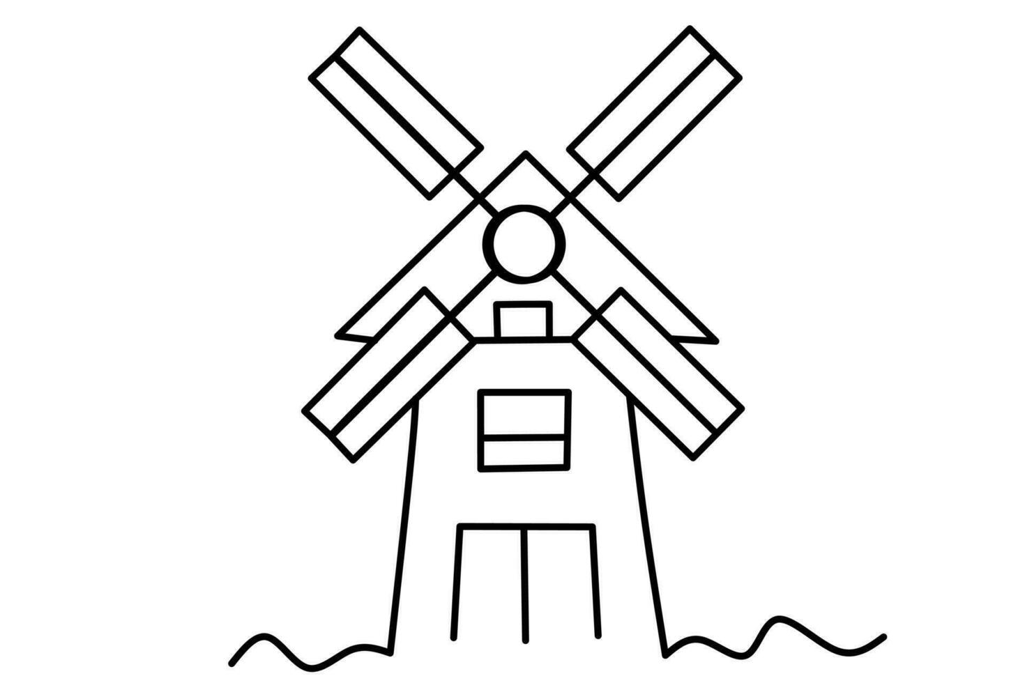 windmill line drawing isolated on white background. vector illustration.