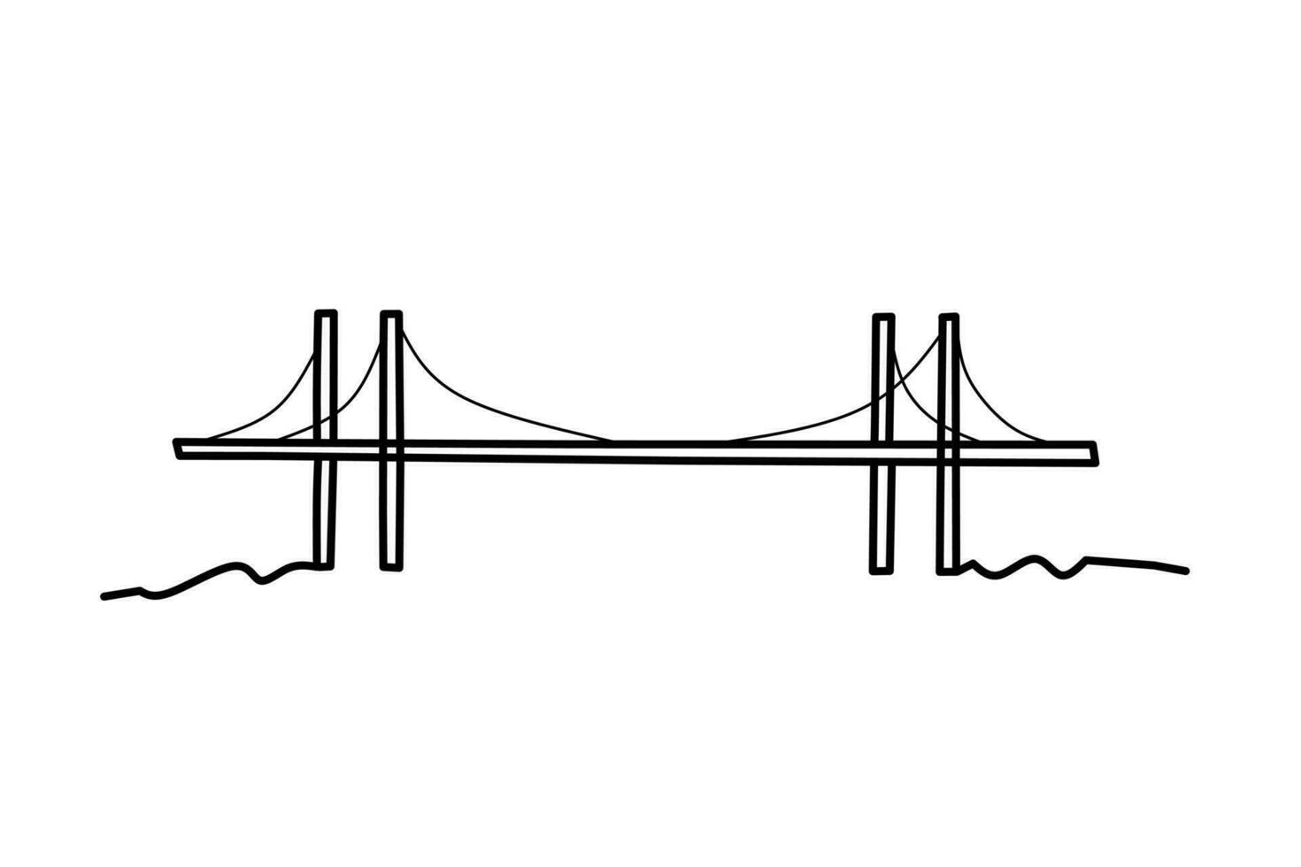 Line drawing bridge isolated on white background. Vector illustration.