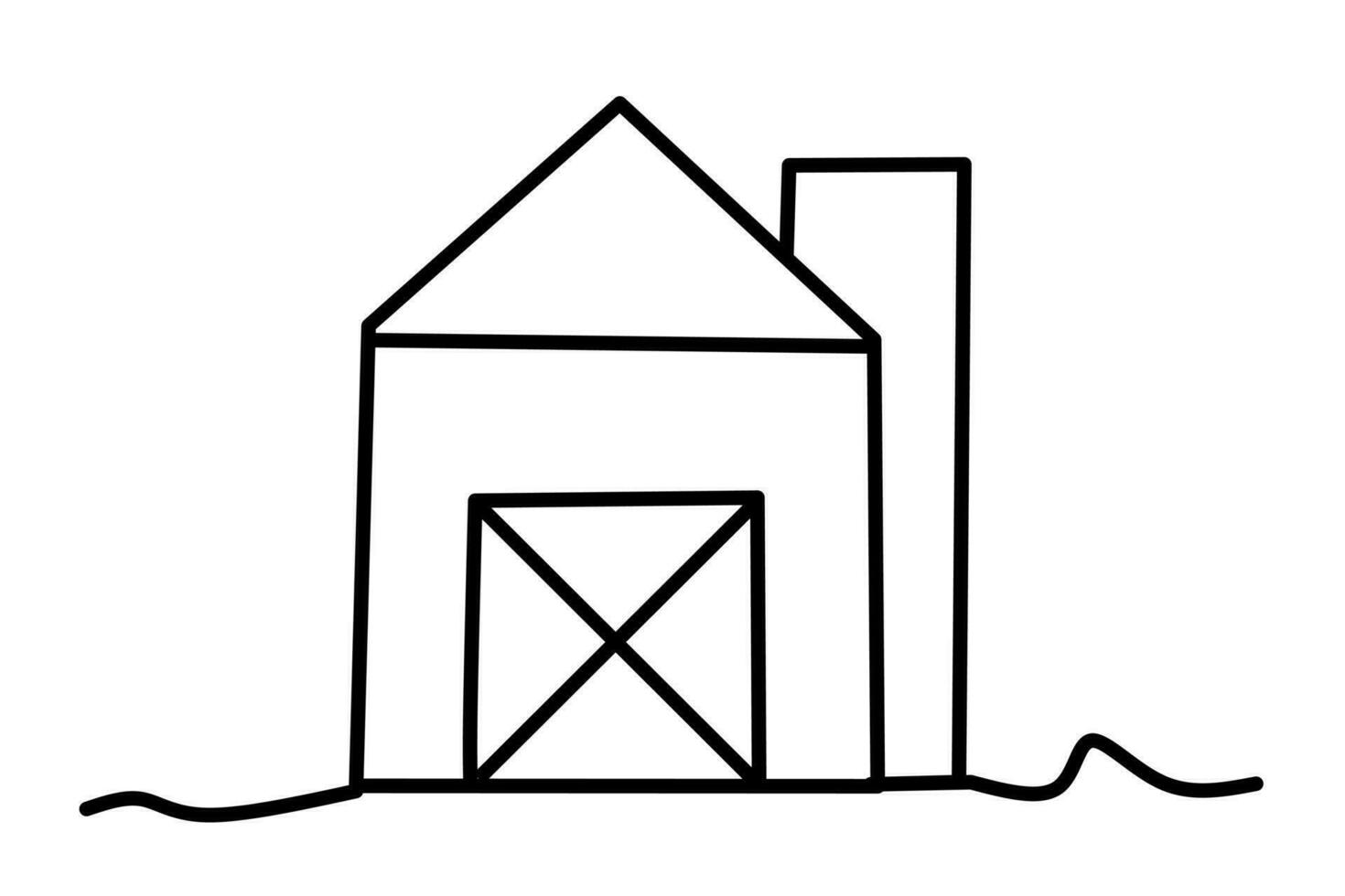 Warehouse line drawing isolated on white background. Vector illustration.