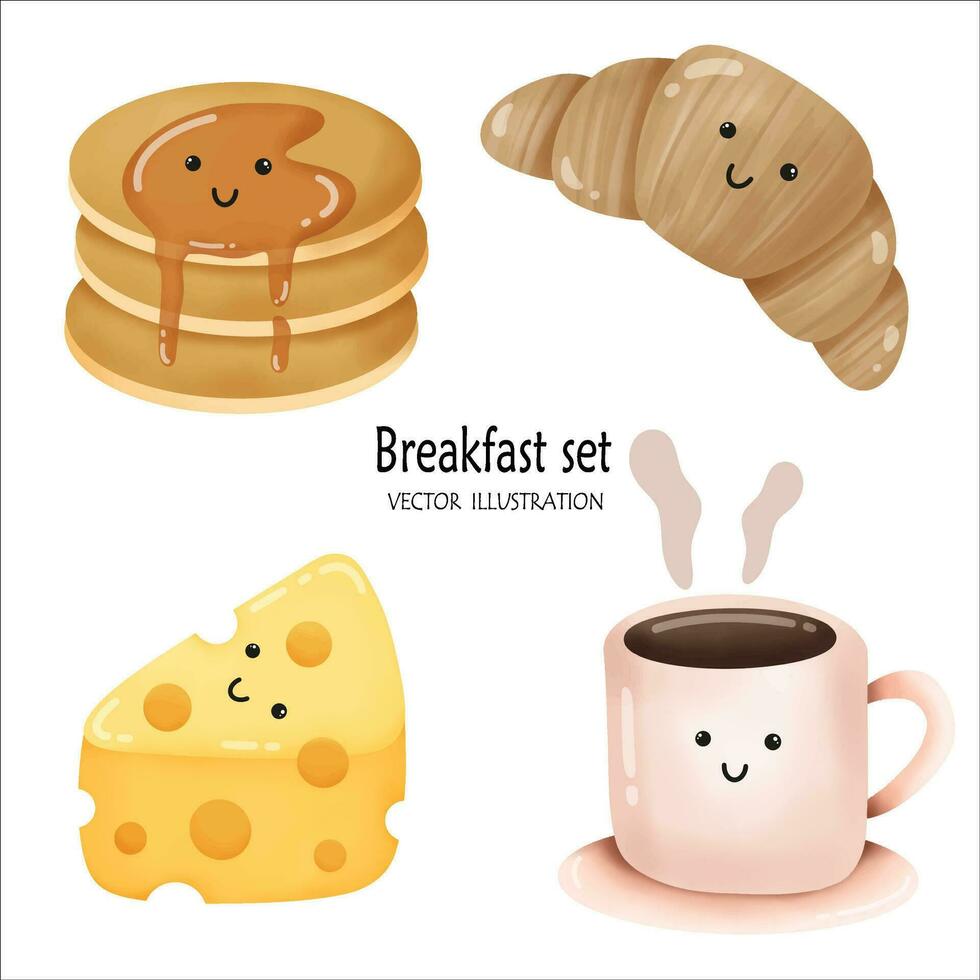 Breakfast set Pancake Croissant Cheese and Coffee vector