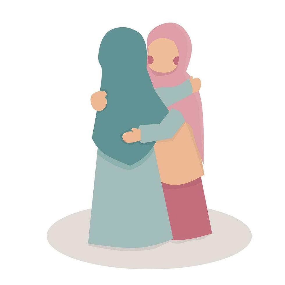 Muslim Hijab Hugging Each Other Illustration vector