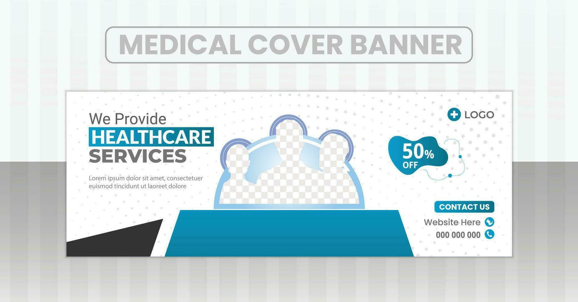 Medical and dental healthcare services banner and medicare facebook timeline cover design template vector