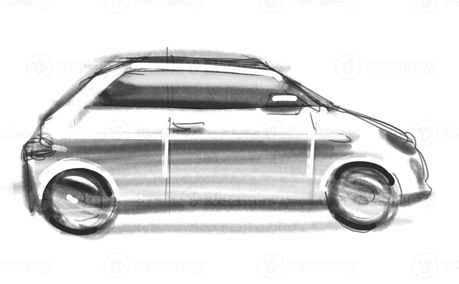 Passenger car hand drawn sketch. Side view. Design. Transport.Concept photo