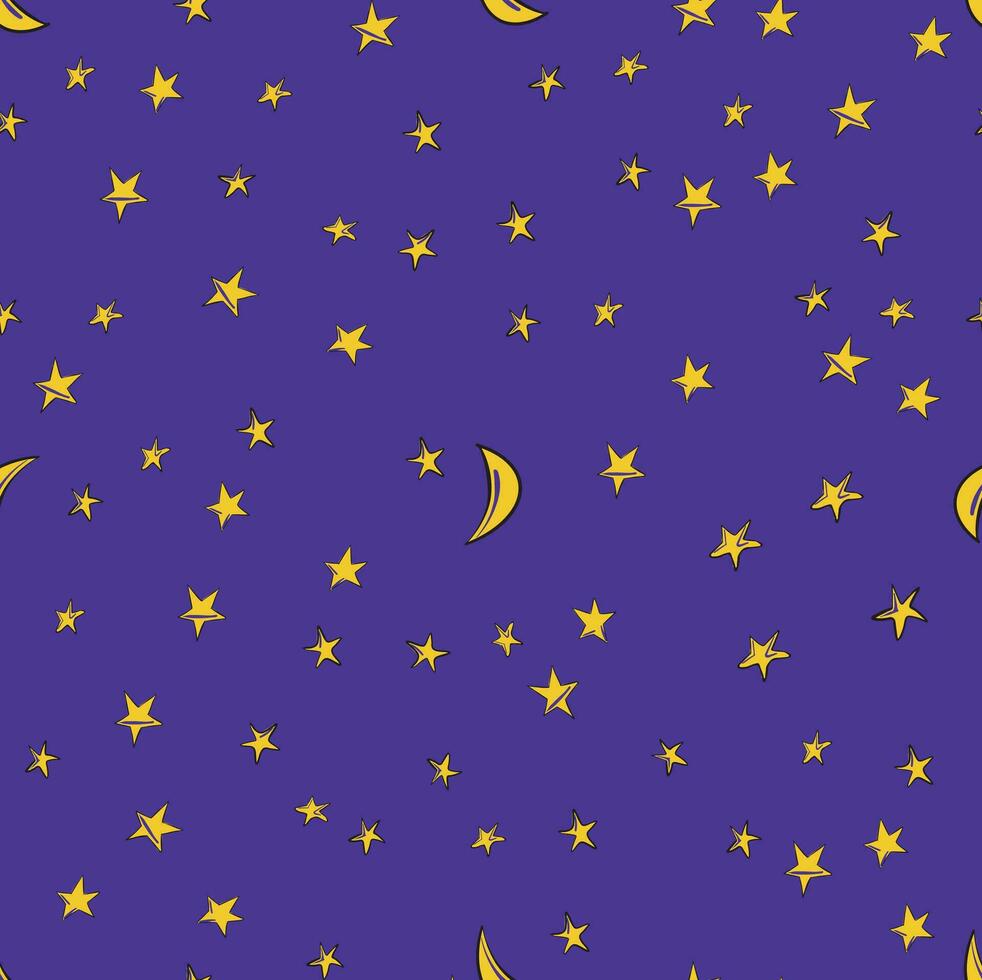 Seamless pattern sky stars moon halloween.Vector illustration.Hand made. vector