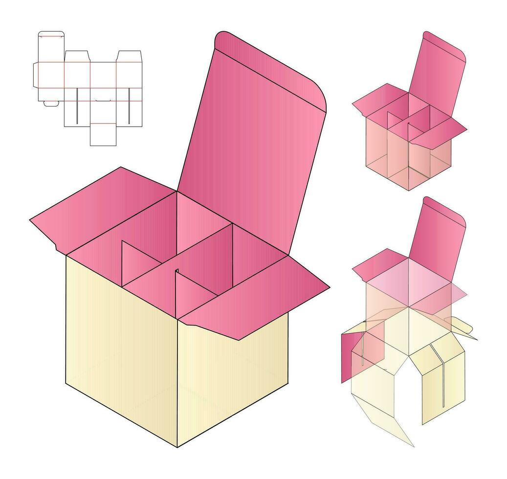 diseño de plantilla troquelada de embalaje de caja. Maqueta 3d vector