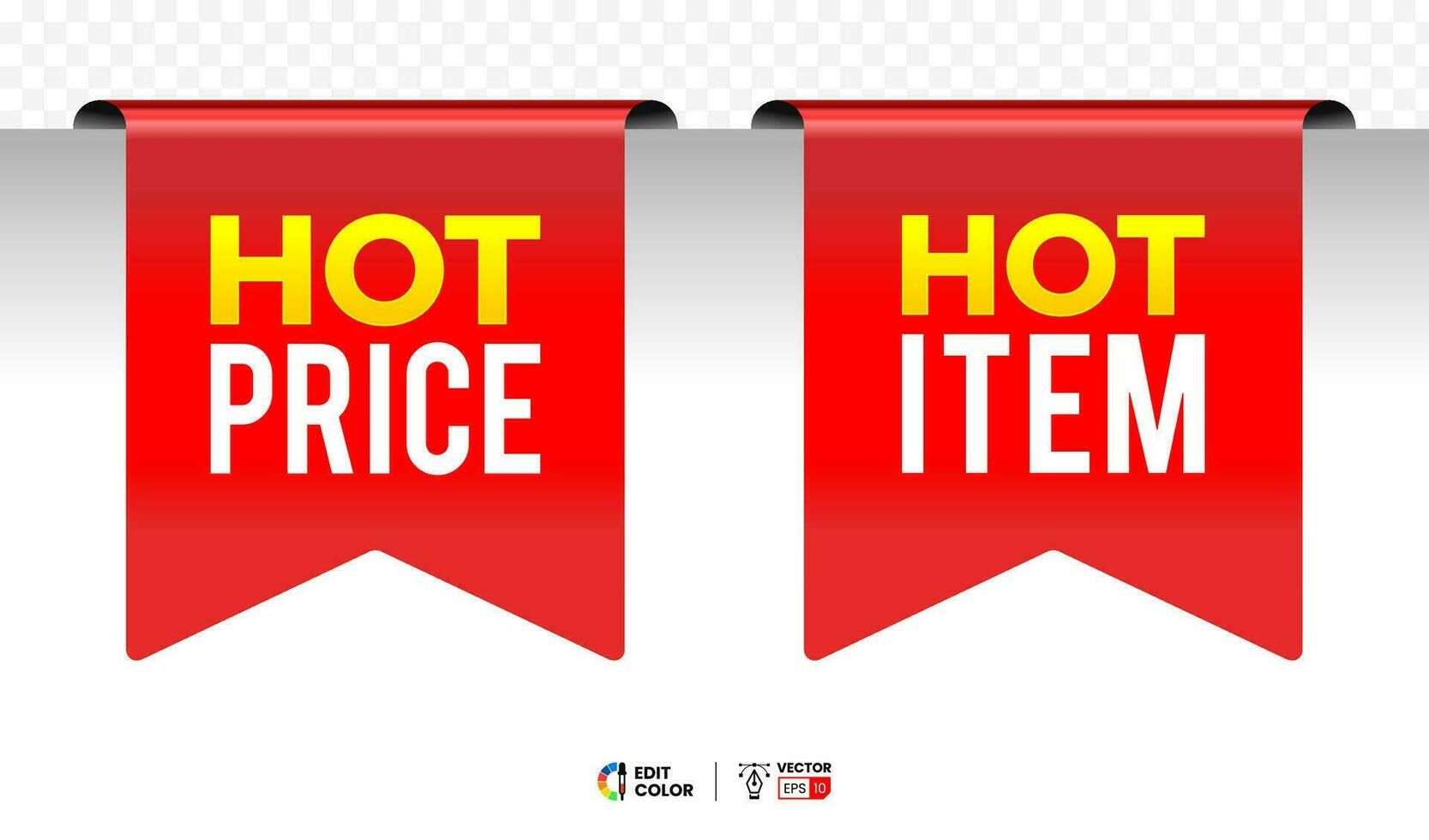 Vector tag hot item and hot price flat ribbon. For icon, logo, sign, seal, symbol, badge, stamp, sticker, etc.