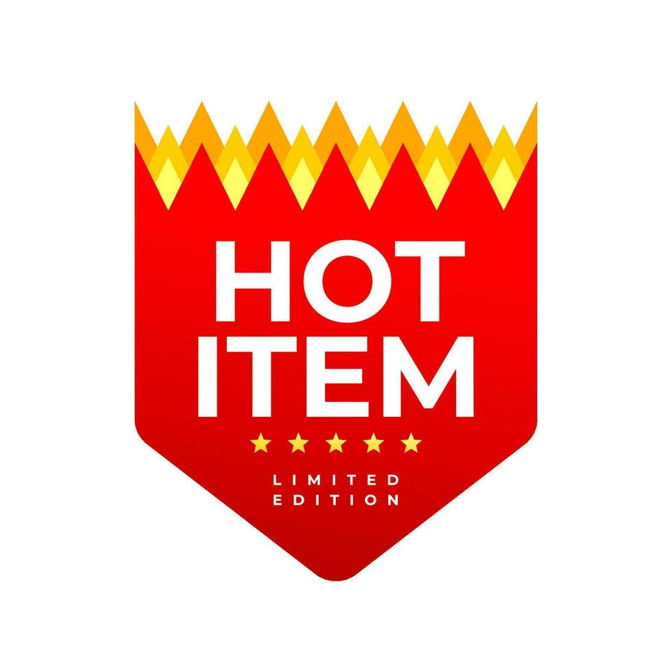 Hot item text vector with flame shield sign design. Typography for icon, logo, sign, seal, symbol, badge, stamp, sticker, etc.