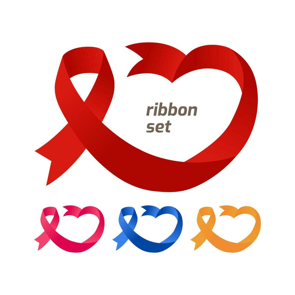 Realistic Ribbon awareness set in different color vector