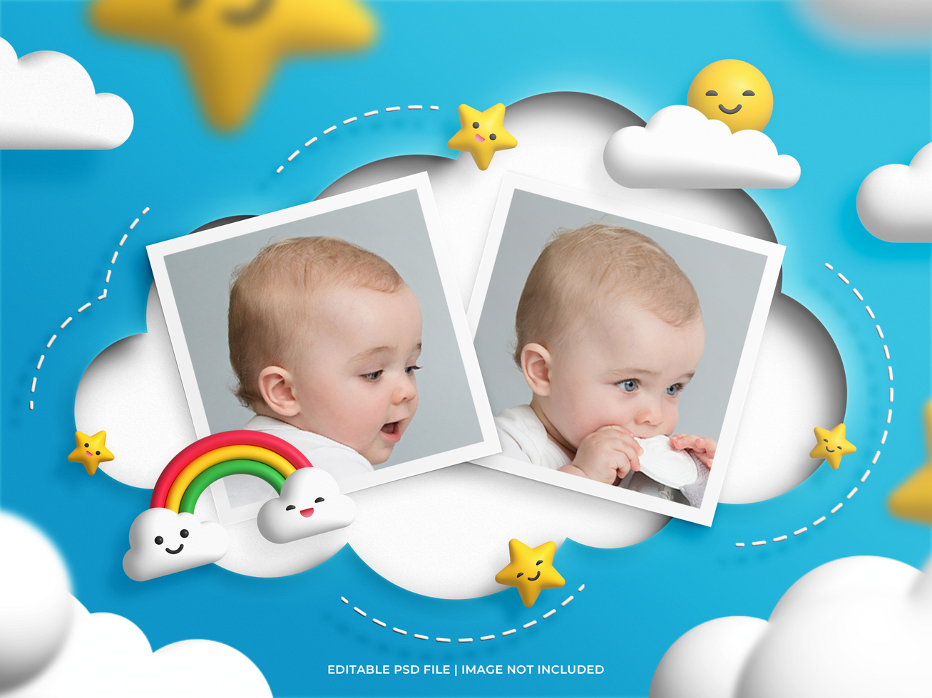 Cute Editable Photo Frame Template 3D Style Design psd