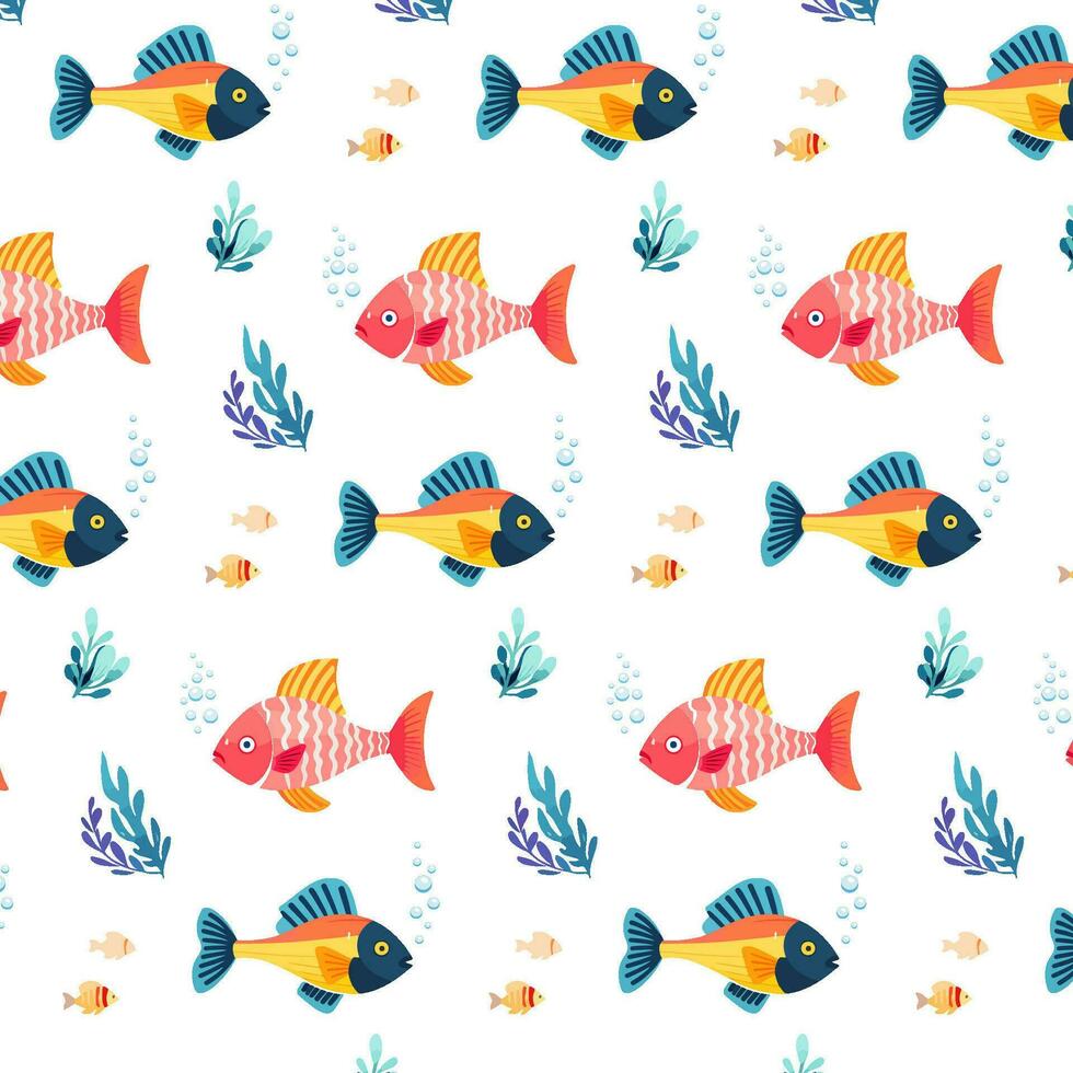 Seamless pattern with cute tropical fish on white background vector